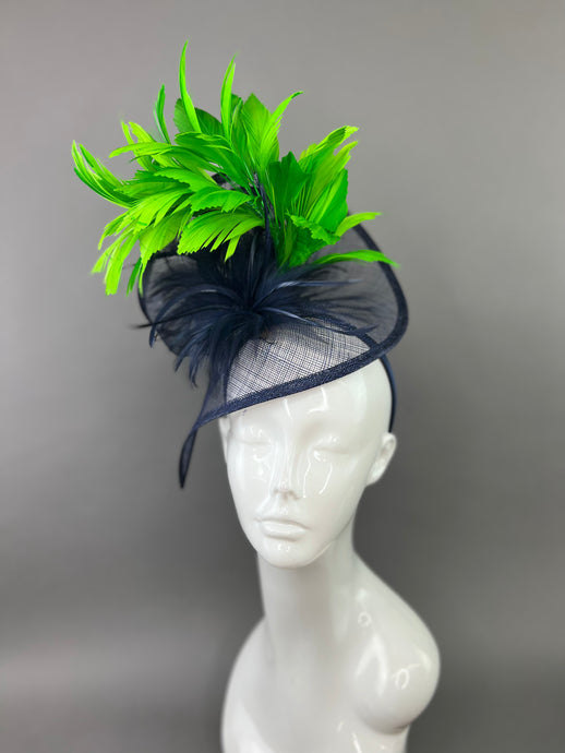 NAVY AND GREEN FASCINATOR