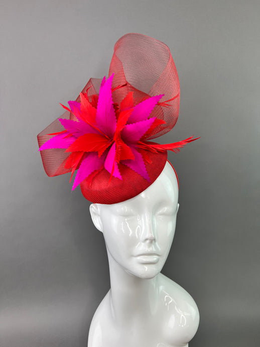 red and magenta fascinator