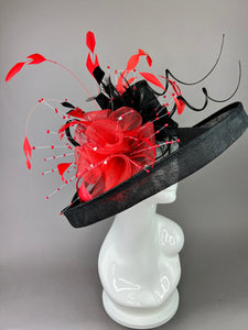 BLACK AND RED FLIPPED BRIM HAT