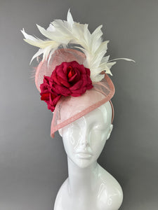 BLUSH PINK WITH ROSES FASCINATOR