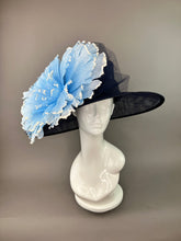 Load image into Gallery viewer, LIGHT BLUE BLOOM ON NAVY WIDE BRIM