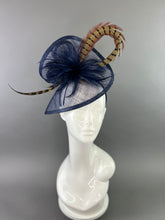 Load image into Gallery viewer, NAVY BLUE &amp; PHEASANT FEATHER FASCINATOR