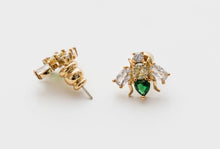 Load image into Gallery viewer, GREEN CUBIC ZIRCONIA BEE EARRINGS