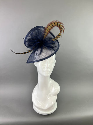 NAVY BLUE & PHEASANT FEATHER FASCINATOR