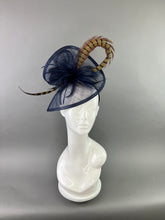 Load image into Gallery viewer, NAVY BLUE &amp; PHEASANT FEATHER FASCINATOR