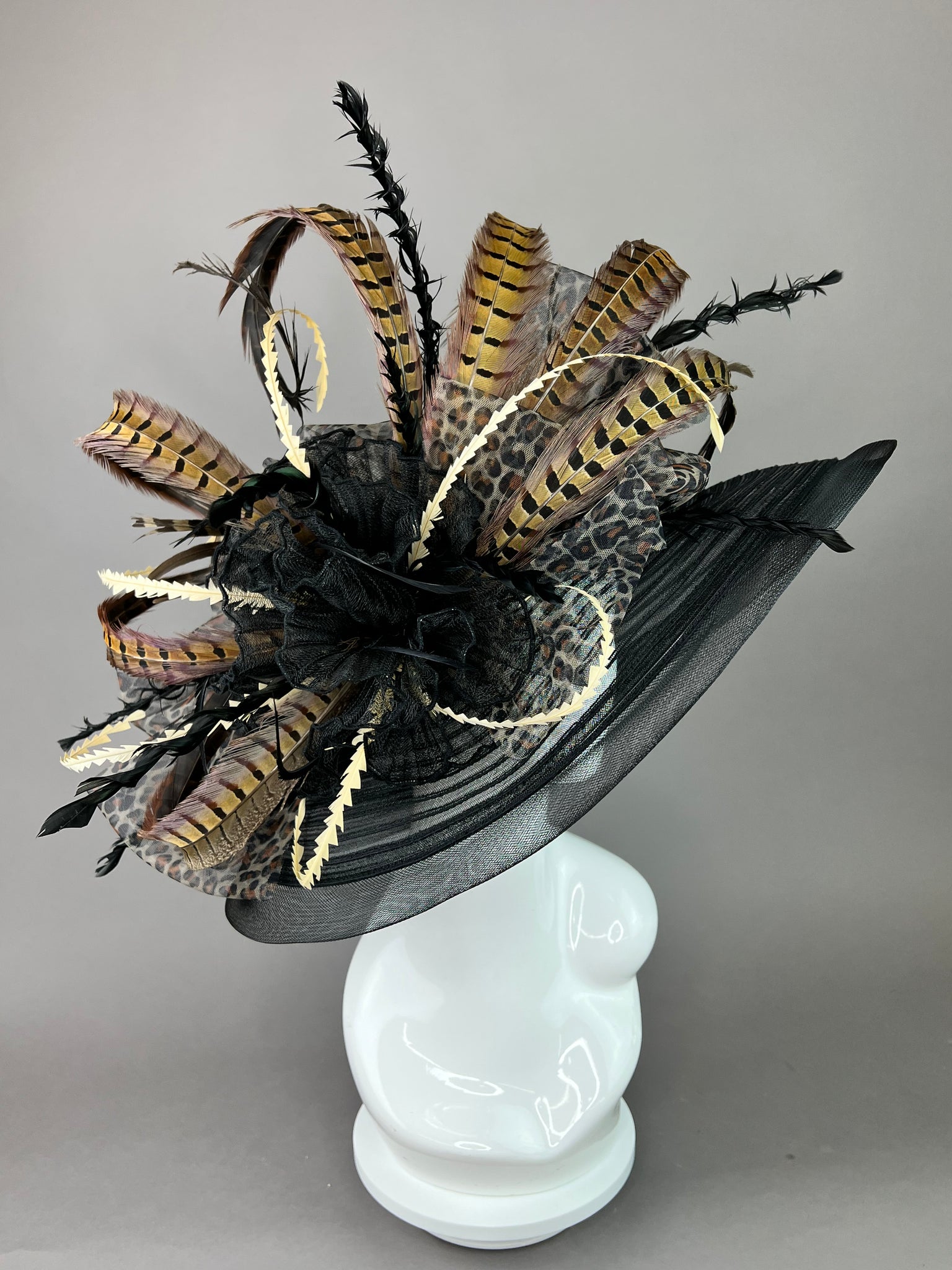 BLACK CRINOLINE HAT WITH PHEASANT FEATHERS – The Hat Hive