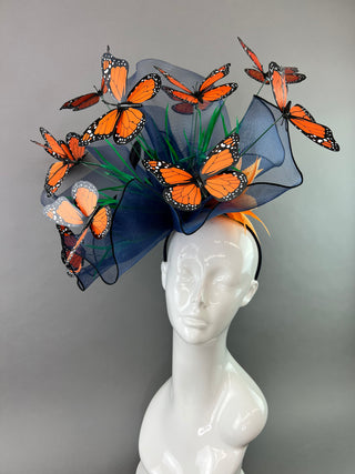 NAVY & MONARCH BUTTERFLY FASCINATOR