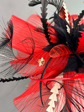 RED CRINOLINE FASCINATOR