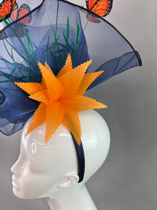 NAVY & MONARCH BUTTERFLY FASCINATOR