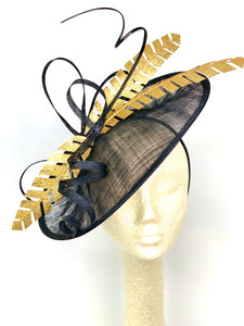 Black and Gold Large Hat with Feathers