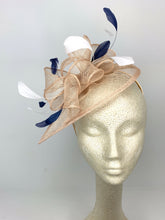 Load image into Gallery viewer, Nude and Navy Kentucky derby women&#39;s Hat 