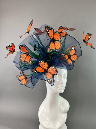 NAVY & MONARCH BUTTERFLY FASCINATOR