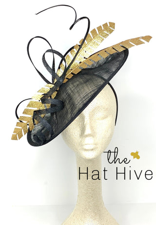 large Black and Gold, Black Derby Hat - The Hat Hive