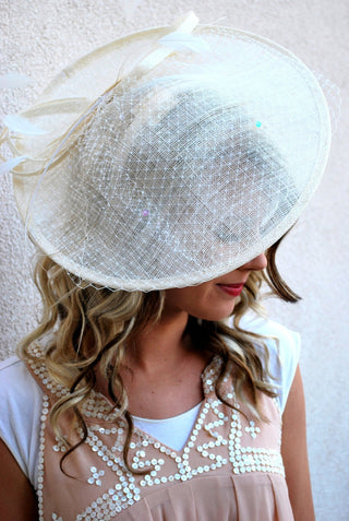 large Ivory Fascinator Derby Hat - The Hat Hive