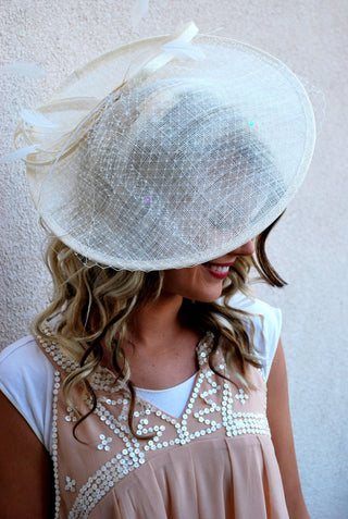 large Ivory Fascinator Derby Hat - The Hat Hive