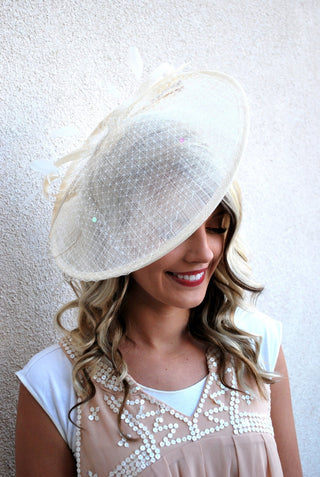 large Ivory Fascinator Derby Hat - The Hat Hive