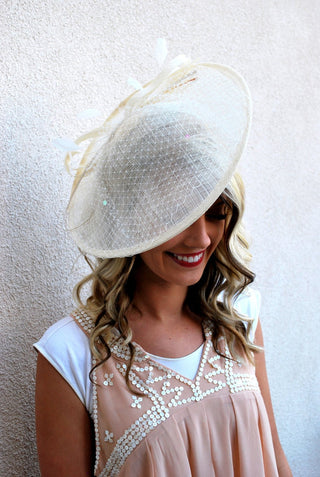 large Ivory Fascinator Derby Hat - The Hat Hive