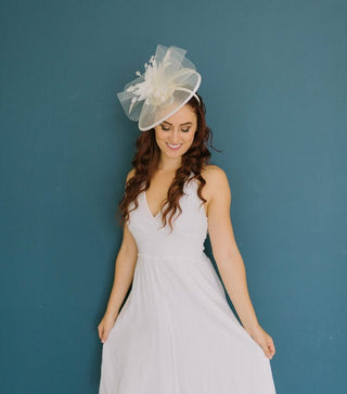 Light ivory Fascinator, The Celeste, Women's Tea Party Hat, Church Hat, Derby Hat, Fancy Hat, wedding hat, British Hat - The Hat Hive