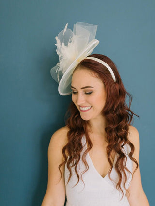 Light ivory Fascinator, The Celeste, Women's Tea Party Hat, Church Hat, Derby Hat, Fancy Hat, wedding hat, British Hat - The Hat Hive