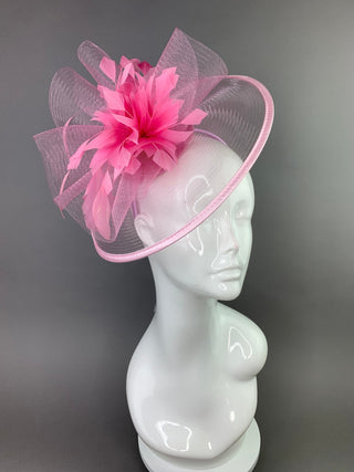 Light Pink Fascinator on headband, Women's Tea Party Hat, Hat with Veil, Church Hat, Kentucky Derby Hat, Fancy Hat, wedding hat, - The Hat Hive