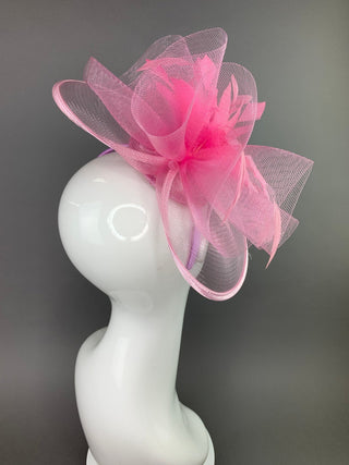 Light Pink Fascinator on headband, Women's Tea Party Hat, Hat with Veil, Church Hat, Kentucky Derby Hat, Fancy Hat, wedding hat, - The Hat Hive