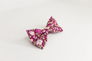 Merlot Pink and White Rose Bow Tie - The Hat Hive