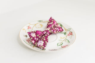 Merlot Pink and White Rose Bow Tie - The Hat Hive