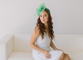 Mint Green Fascinator on headband, Available in other colors, Womens Tea Party Hat, Church Hat, Derby Hat, Fancy Hat, wedding hat - The Hat Hive