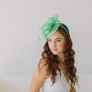Mint Green Fascinator on headband, Available in other colors, Womens Tea Party Hat, Church Hat, Derby Hat, Fancy Hat, wedding hat - The Hat Hive