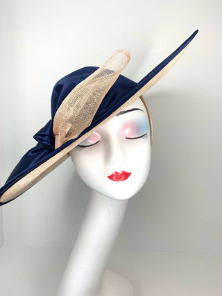 Navy and tan Sinamay Derby Hat - The Hat Hive