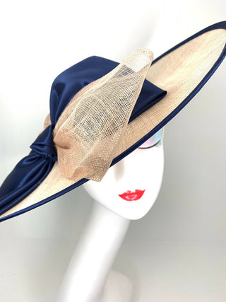 Navy and tan Sinamay Derby Hat - The Hat Hive