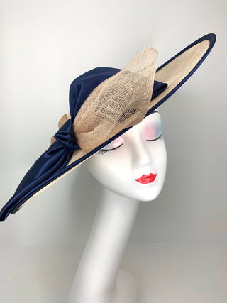 Navy and tan Sinamay Derby Hat - The Hat Hive