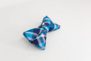 Navy Blue and Turquoise Plaid Bow Tie - The Hat Hive
