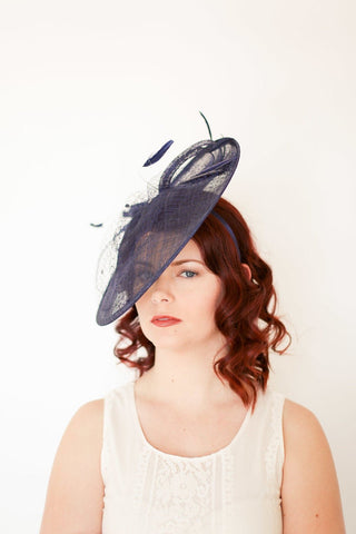 Navy Blue Fascinator Derby Hat, Tea Party Hat, Church Hat, Derby Hat, Fancy Hat, Royal Hat, Tea Party Hat, wedding hat - The Hat Hive