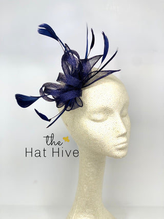 Navy Blue Fascinator, Kentucky Derby Hat, Tea Party Hat, Church Hat, Derby Hat, Fancy Hat, Navy Blue Hat, Tea Party Hat, wedding hat - The Hat Hive