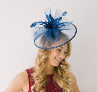 Navy Blue Fascinator on headband, Available in several colors, Style: "The Celeste, Tea Party Hat, Kentucky Derby Hat, wedding hat, - The Hat Hive