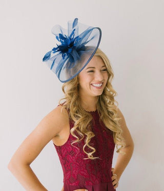 Navy Blue Fascinator on headband, Available in several colors, Style: "The Celeste, Tea Party Hat, Kentucky Derby Hat, wedding hat, - The Hat Hive