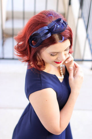 Navy Blue Fascinator, Womens Tea Party Hat, Church Hat, Derby Hat, Fancy Hat, Navy Blue Hat, Tea Party Hat, wedding hat - The Hat Hive