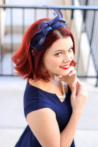Navy Blue Fascinator, Womens Tea Party Hat, Church Hat, Derby Hat, Fancy Hat, Navy Blue Hat, Tea Party Hat, wedding hat - The Hat Hive