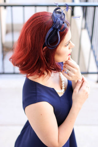 Navy Blue Fascinator, Womens Tea Party Hat, Church Hat, Derby Hat, Fancy Hat, Navy Blue Hat, Tea Party Hat, wedding hat - The Hat Hive