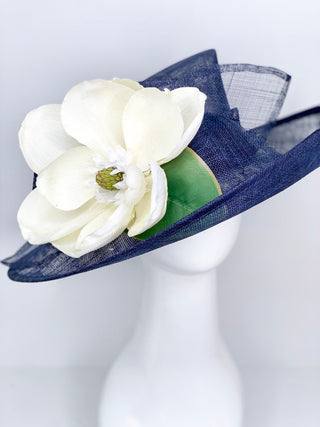 Navy Blue Magnolia Derby Hat - The Hat Hive