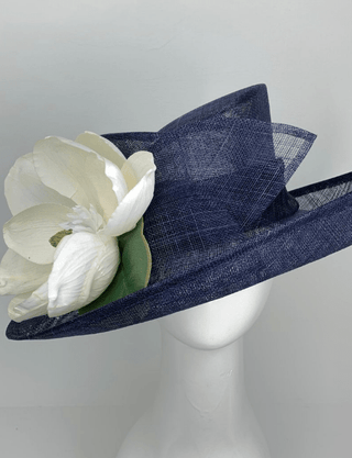 NAVY BLUE & MAGNOLIA DERBY HAT - The Hat Hive