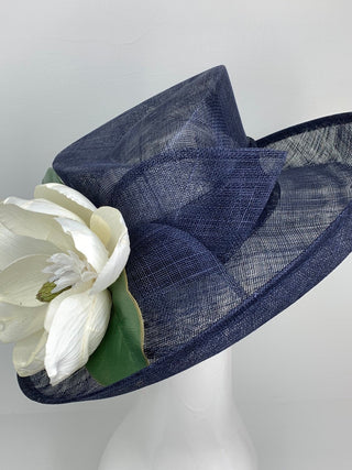 Navy Blue Magnolia Derby Hat - The Hat Hive