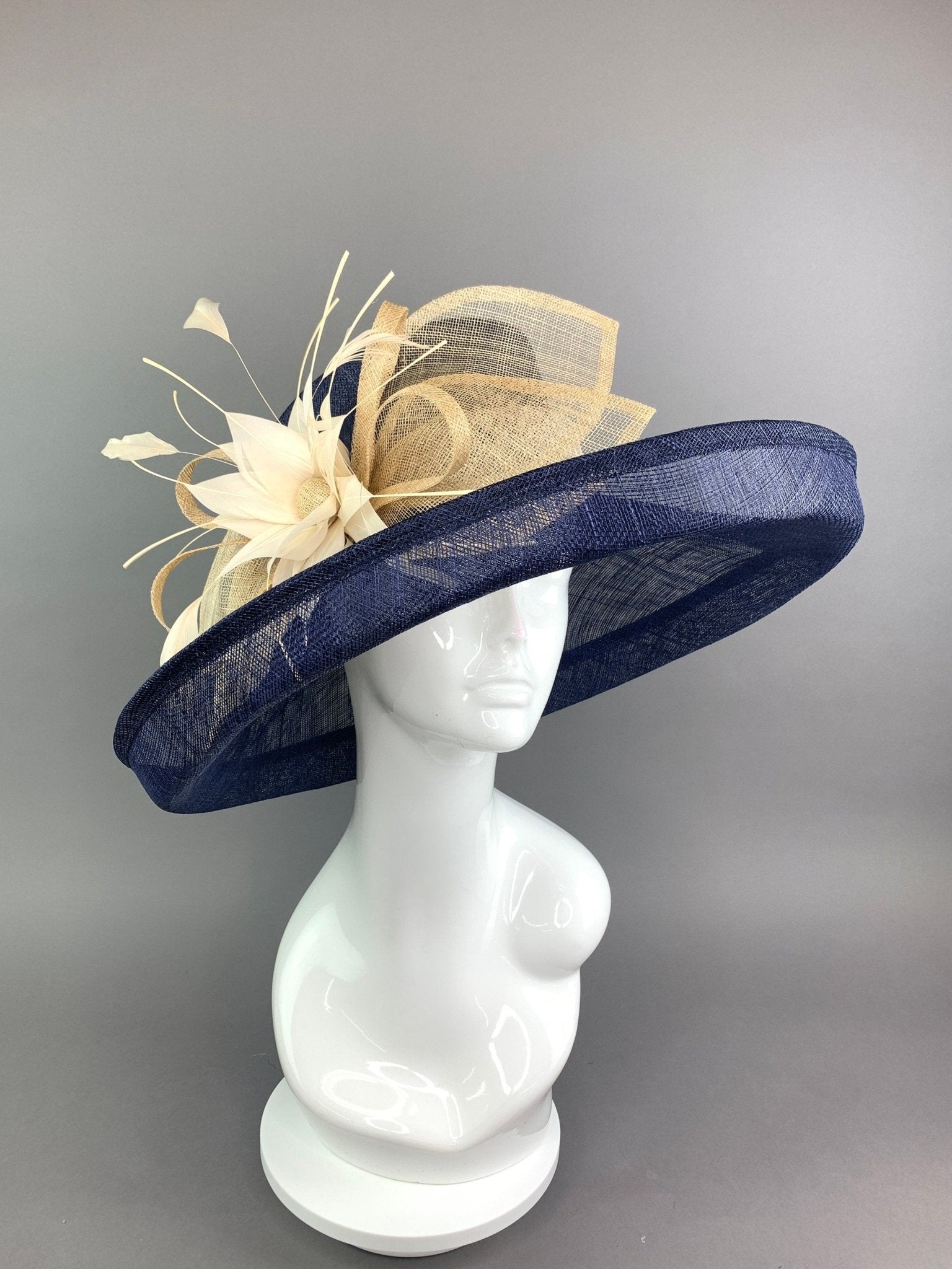 Navy Blue & Nude Kentucky Derby Hat The Hat Hive Navy Blue & Nude Kentucky Derby Hat The Hat Hive