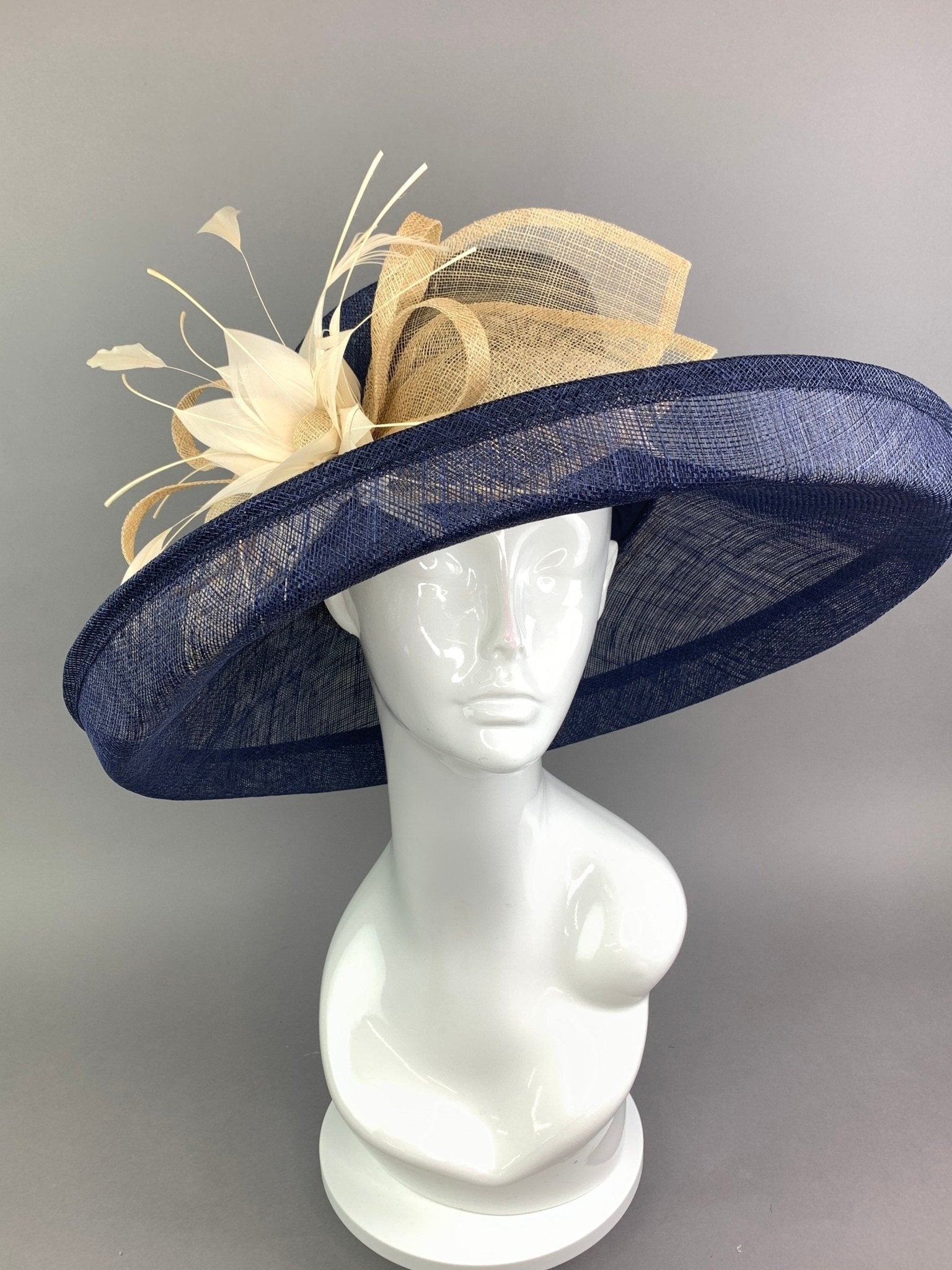 navy blue dress hats Navy Blue Feather Fascinator Hat with Veil, Bridal, wedding, Derby, church, Tea Party