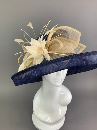 Navy Blue & Nude Kentucky Derby Hat - The Hat Hive