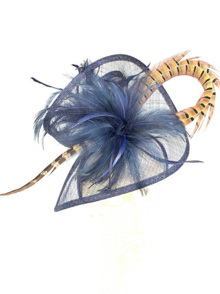 NAVY BLUE & PHEASANT FEATHER FASCINATOR - The Hat Hive