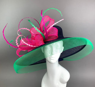Navy, Fuchsia, Green, Kentucky Derby Hat, Navy Hat, Church hat, Tea Party Hat, Navy Blue Hat, Fashion Hat, Church Hat, wide brim hat - The Hat Hive