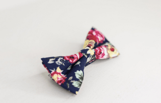 NAVY PINK & YELLOW ROSE BOW TIE - The Hat Hive