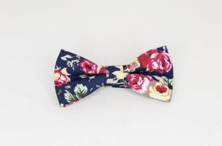 NAVY PINK & YELLOW ROSE BOW TIE - The Hat Hive